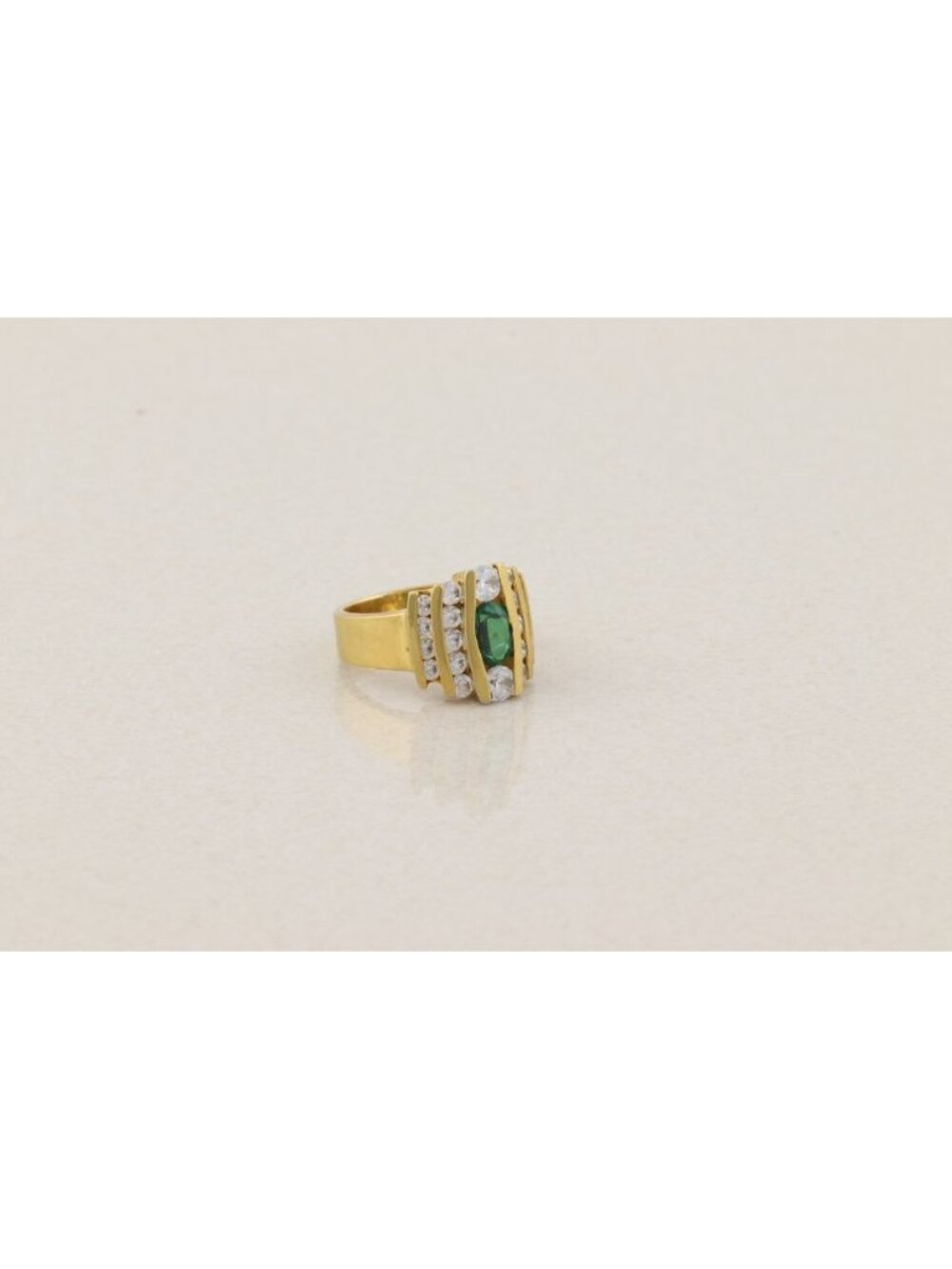 18k Gold Over Sterling Silver Lab Created Emerald & Cubic Zirconia Ring Size 7 - Picture 4 of 9